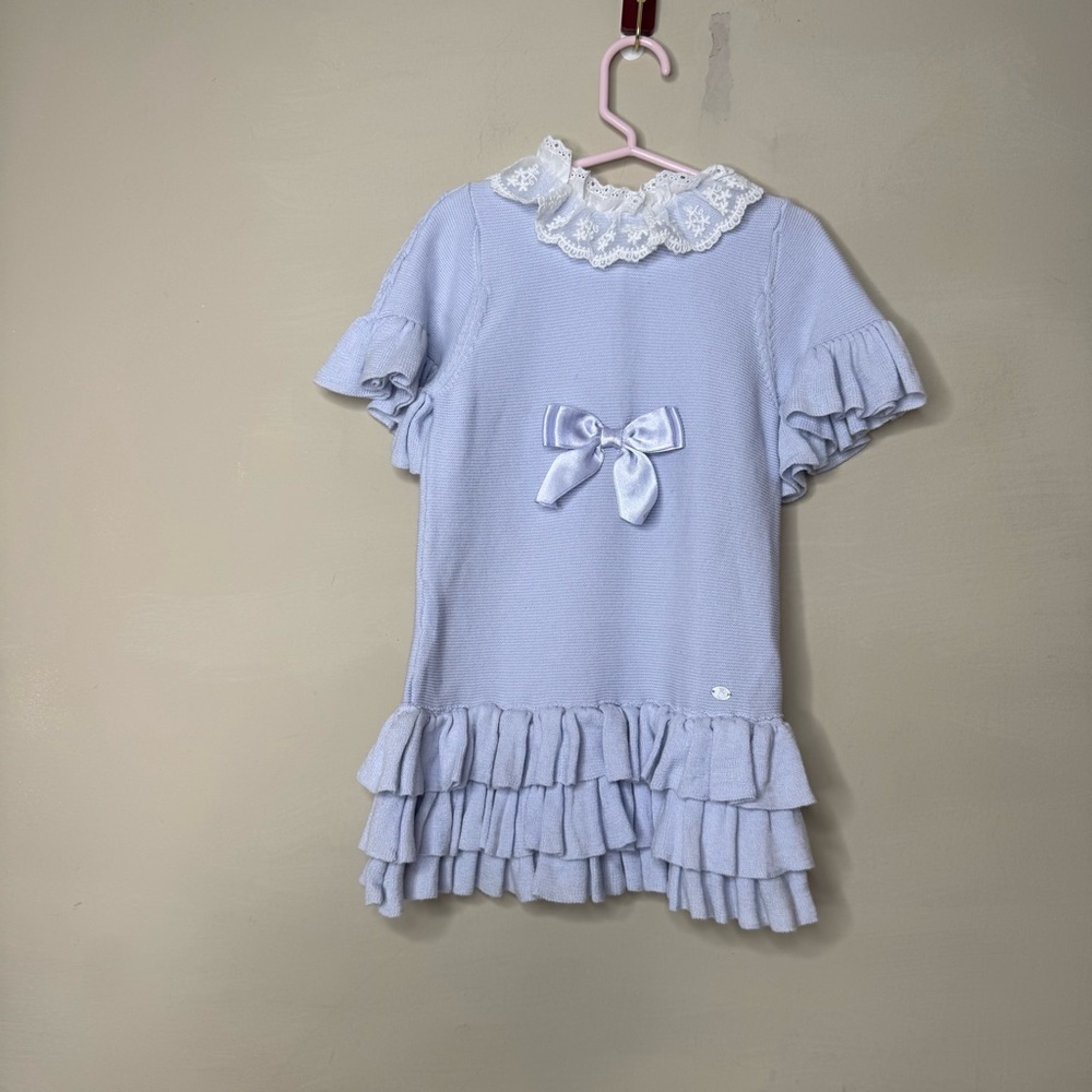 Caramelo Kids, 100% cotton light blue and white lace dress size 3-4